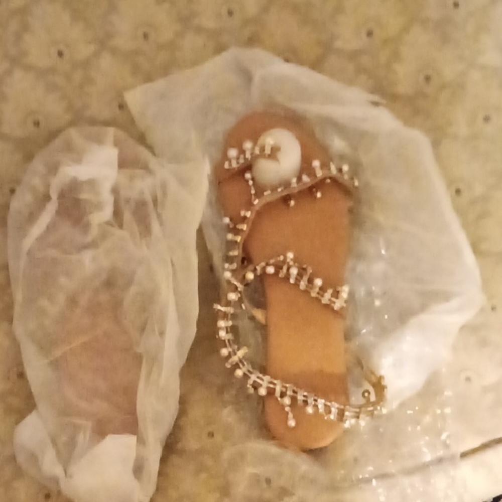 India Boutique Tan and White Beaded Sandals